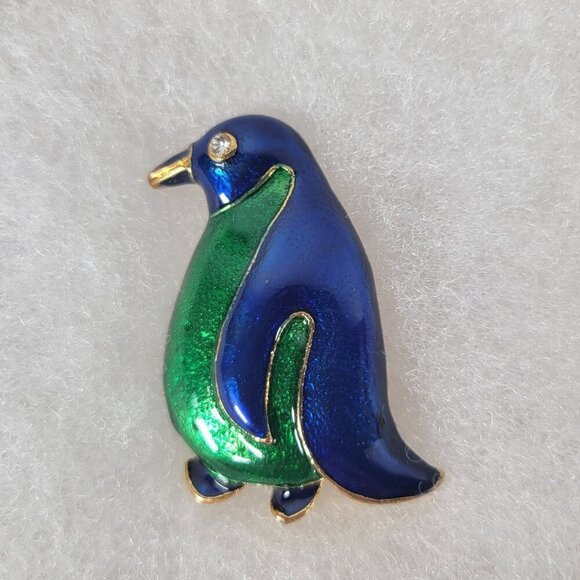 Penguin Emerald Sapphire Enamel Vintage Classic Elegant Sophisticated Brooch - Picture 1 of 2